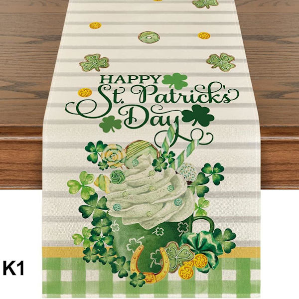 St. Patricks Day Bordløber, Ferie Køkken Spisebord Dekorationer Shamrock Forår Sæsonbestemt Bordlinned Til Hjemmefest a s -  33x183cm