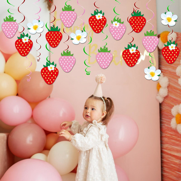 32 stk Jordbær Festdekorasjoner, Jordbær Hengende Spiral Bær Første Bursdag Banner, Jordbær Folie Spiraler Tak for Babyshower 3 set