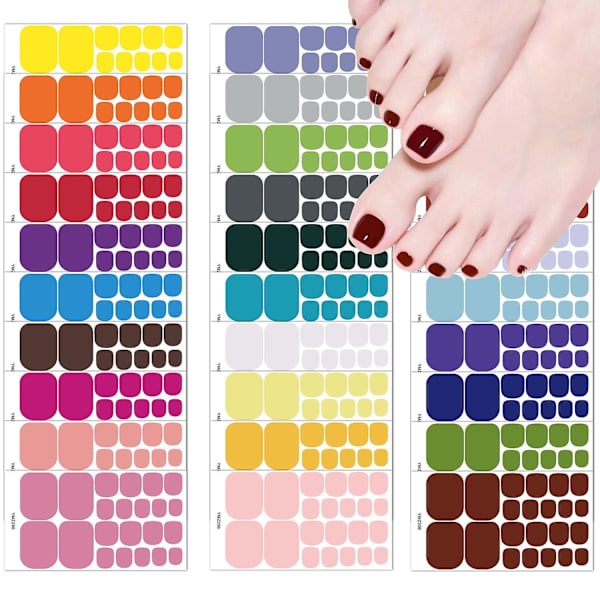 32 Ark Full Wraps Enfärgade tånagellacksremsor Självhäftande Nagelkonst Dekaler Dekaler Manikyr Dekorationssats Med Nagelfil För Kvinnor Flickor