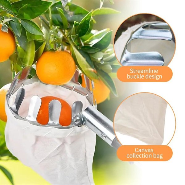 Metallisk fruktskördeplockare Lantbruksgård Hårdvara Verktyg Hög höjd Bärbar fruktskördeplockare för skörd Plockning Äpple Citrus Päron Persika (Endast huvud 16 cm, 2pcs