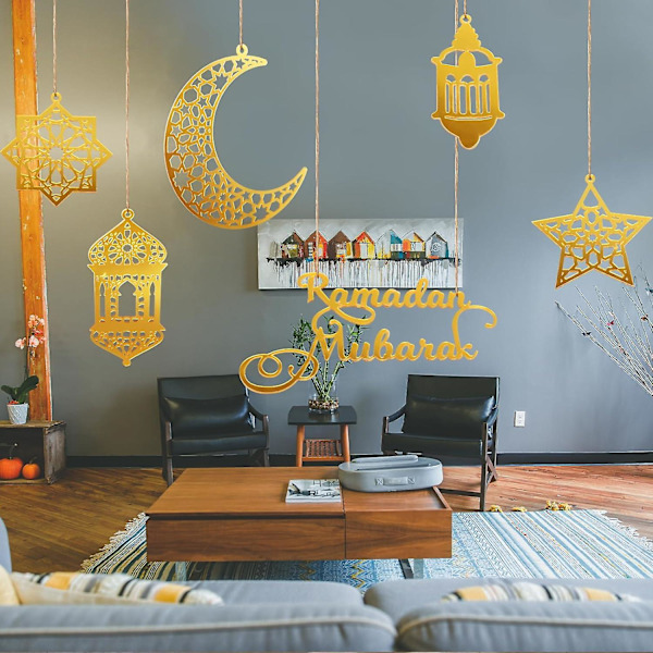 Eid Mubarak -koristeet Ramadanin koristeet Mubarak Eid -riipukset Ramadanin kuun ja tähden merkit kotiin Eid-juhliin gold a
