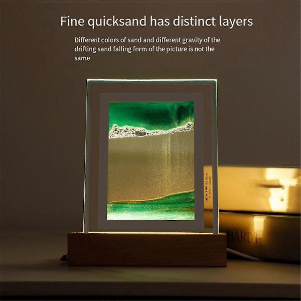 Sand Art Rörlig Nattlampa Hantverk Kvicksand 3D Landskap Flytande Sand Bild Timglas Gåva LED Tab