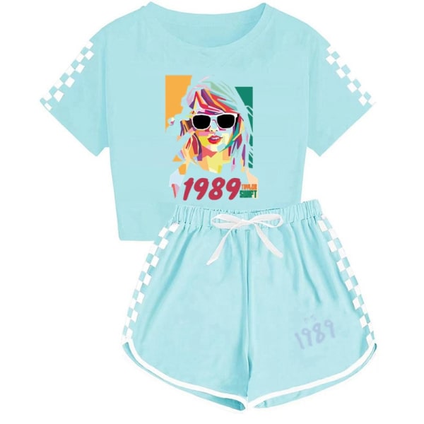 taylor swift T-shirt för män och kvinnor + shorts sportpyjamas set light green Children 130