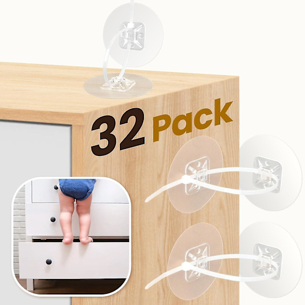32-pack möbelankare, uppgraderade möbelankare utan borrning för barnsäkring, anti-tipp möbelväggsankare för barnsäkerhet -JRZD