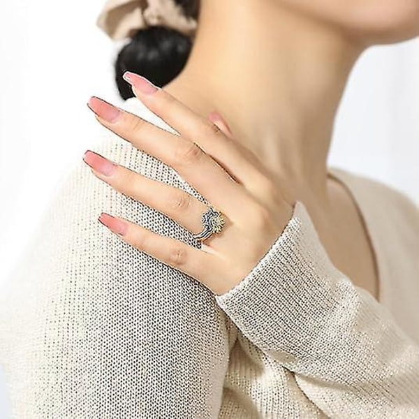 Sol och måne ringset, gnistrande solring blå månring vänskapslöfte ring, stapelbara himmelska ringar, present till kvinnor flickor size 8