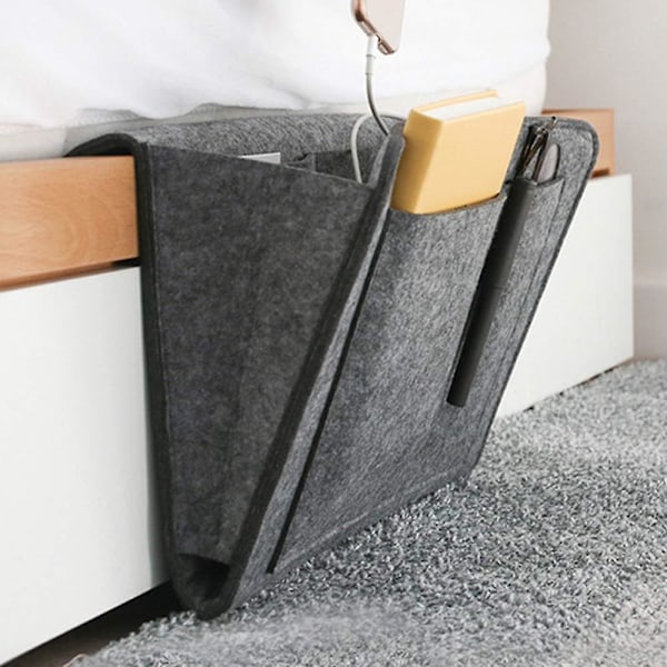 Bedside Storage Bag, Felt Hanging Storage Bag with 2 Small Pockets, Magazine Phone Remote Control Holder for Home