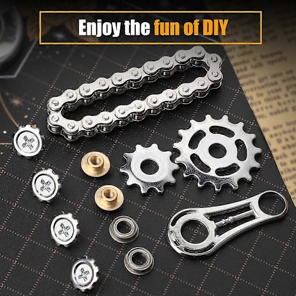 Cool Sprockets Fidget-ketju, Koottava Fidget Spinner -rengaslelu Lapsille ja Aikuisten, Metalli Fidgeting Aisti-pyöräketjun Vaihteet Kuutio, EDC Uutuus Stressiä Lievittävä