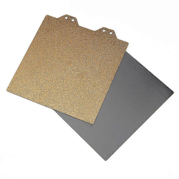 Dobbeltsidet Pulverstålplade i Guld med Magnetisk Klistermærke B-Side 12cmX12cm
