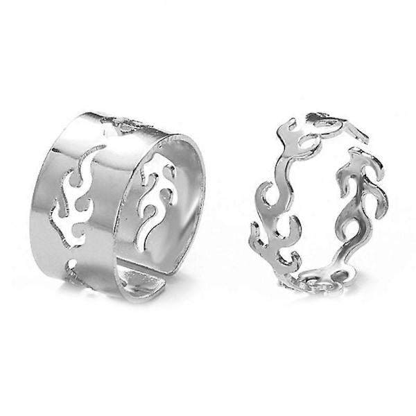 2x Trendiga Flamma Ringar för Kvinnor Män Älskare Par Enkla Silverfärgade Ringar Set
