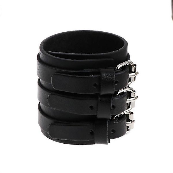 260x60mm 3-strängat Trippelrem Faux Läder Manschett Wrap Armband Punk
