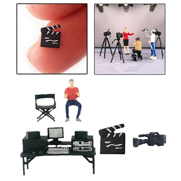 1/64 Handmålad Figur Filmningsscen Utrustning Rekvisita för Scenmodell Sagotravgårdslayout Diorama Skrivbordsdekoration Tillbehör S-Spår