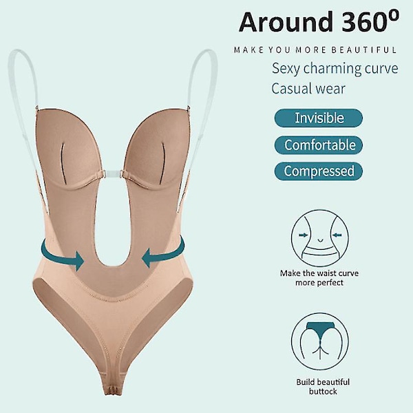 Body  Med Djupt V-ringat Rygglöst Magkorsett Osynliga Remmar Bh Bodyklänning Aftonklänning Shapewear skin m