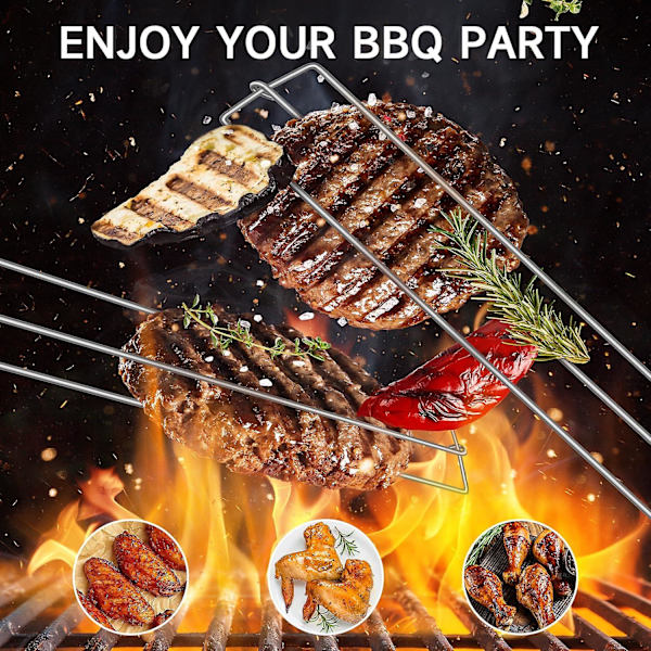 2 stk. grillspyd til kyllingevinger, flade klipsespryd til vinger, grillspyd i metal til grill, grillspyd til grillspyd, grillværktøjssæt til udendørs picnic campingfest -GSL5.2 8pcs