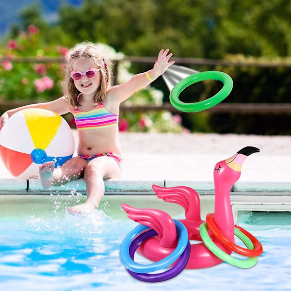 Flamingo Pool Toys Ring Game, Flamingo Luau Party Decorations Hawaii Beach Toys Party Games Party Supplies Kids Adults Family -GSL Maj 5.27