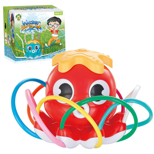 Ny utomhus vattenspray bläckfisk automatisk roterande bläckfisk barn vattenlek badrum leksaker Red Octopus【English Color Box】