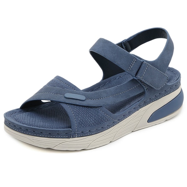 Lette sandaler for uformelle sporter, komfortable tykke såler med borrelåssøm, store damesko Royal blue 42