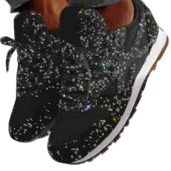 Sneakers med glitter-pailletter til kvinder. Sports-fitnesssko med snøre Black 40