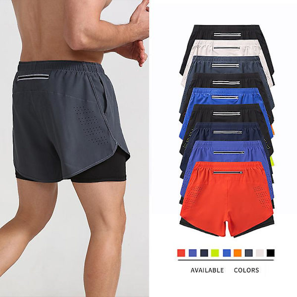 Herre 2 i 1 Treningsløpeshorts med kompresjonsfôr Dry Fit Athletic Gym Active Shorts Lett 1 stk ZD J gray