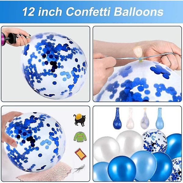Glædelig fødselsdag banner, glædelig fødselsdag bannere med blå latex balloner/konfetti balloner, blå glædelig fødselsdag bunting bannere til piger drenge alle aldre