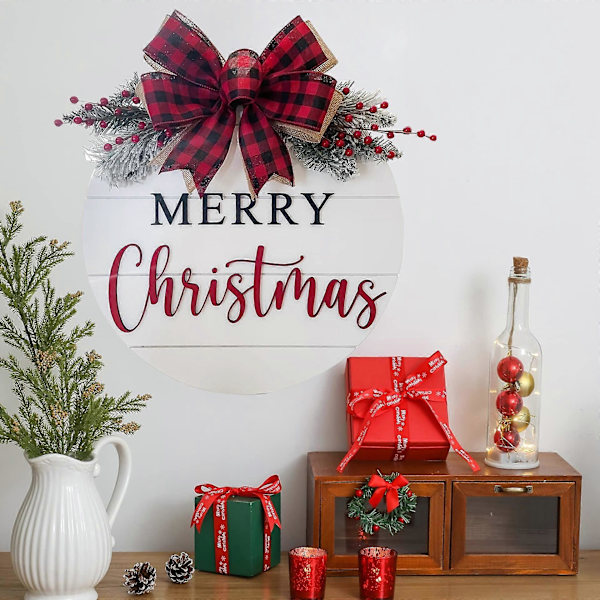 Julvälkomstkrans Dekorationer, God Jul Hängande Skylt för Framdörr, Konstgjord Flätad Julkrans a
