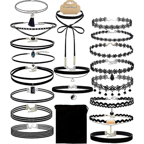 20 Pcs Black Choker Set Classic Choker Necklace Layered Black Chokers Necklaces Gift For Womens