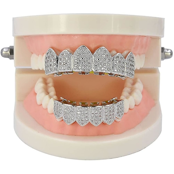 18k guldpläterade Macro Pave Cz Iced-out Grillz med extra formningsstänger inkluderade