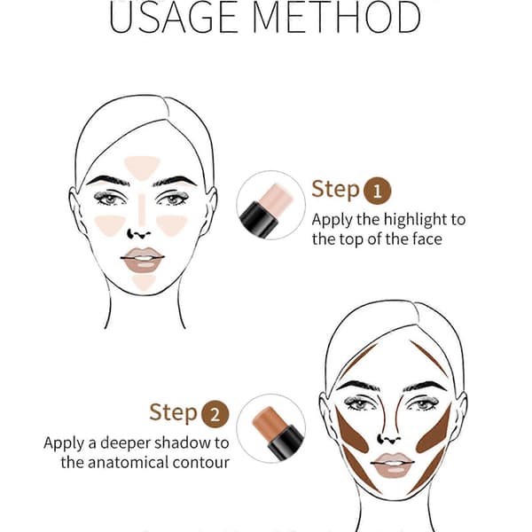 Contour Highlight Stick 2-i-1 Design, Vandfast Creme Contour for Nem Blandbar Makeup