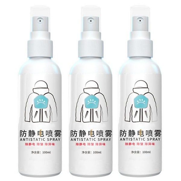 3x Antistatisk Spray - Multifunktionel Rengøringsspray til Tøj, Persienner, Tæpper & Gardiner - Antistatisk & Anti-Krøl Spray til Bluser & Skørter