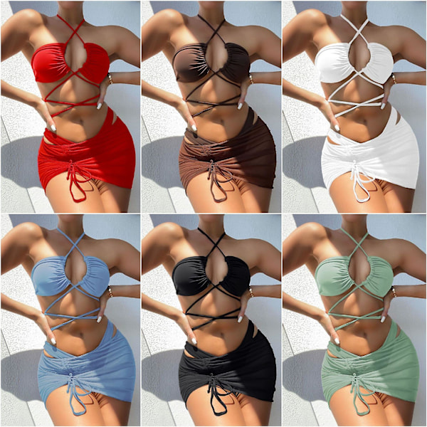 Kesäinen bikinitriange-uima-asu naisille, Halter-uima-asu, hame, 3-osainen setti, elegantti uimapuku Y-Z-T ZD B2 s