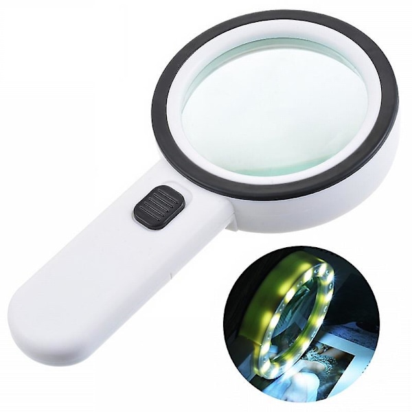 Förstoringsglas med 12 LED-lampor 30x Dubbelglaslins Handhållen Upplyst Lupp Läsförstoringsglas