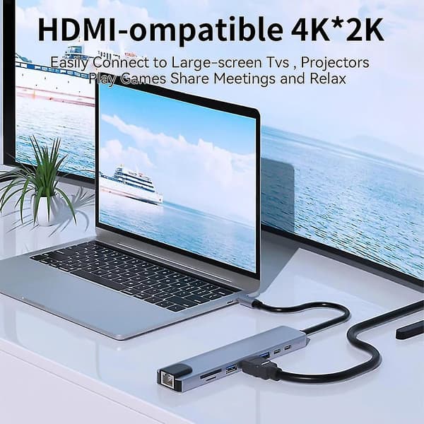 8-i-1 USB-C-hub Type-C til USB 3.0 4k HDMI Pd-adapter til iPhone Macbook Pro/air -CNSZ
