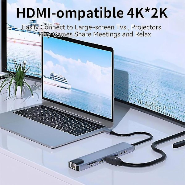 8-i-1 USB-C-hubb Typ C till USB 3.0 4k Hdmi Pd-adapter för Iphone Macbook Pro/air -CNSZ