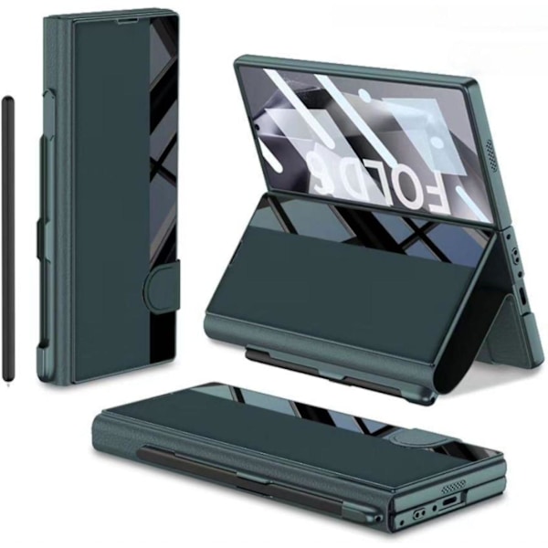 For Samsung Galaxy Z Fold 6 med S Pen-spor, innebygd skjermbeskytter PU-lær magnetisk all-inclusive klaffdeksel green