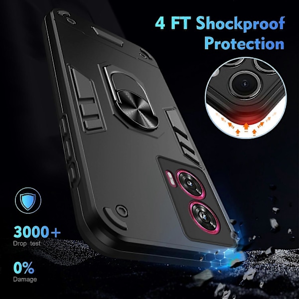 Skal för Motorola Edge 50 Fusion 5G PC+TPU Stöttåligt Telefonskal med Ringstativ - Svart black