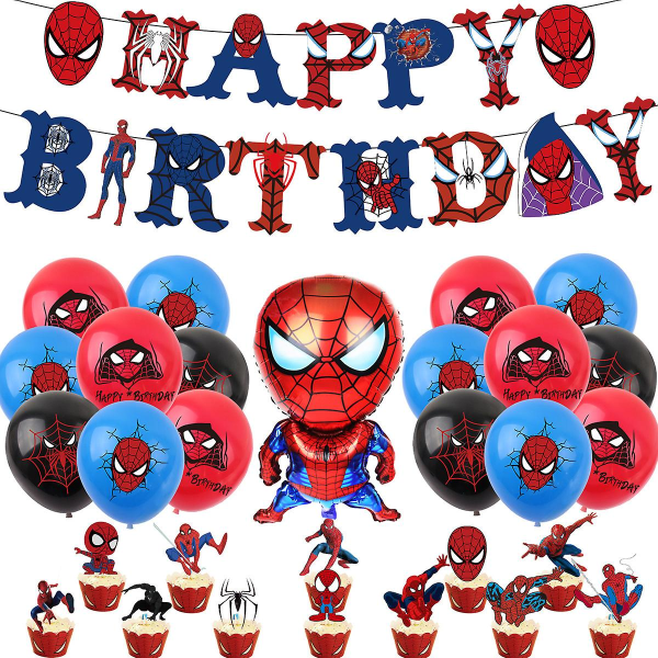 Spiderman födelsedagsfest dekoration ballonger tårta banner set