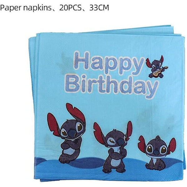 Lilo og Stitch festartikler, inkluderer 20 paptallerkener - 20 servietter - 1 dug til 20 gæster
