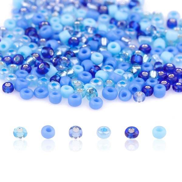 Enfärgade glaspärlor Set med 6 färgkombinationer Blue 3MM