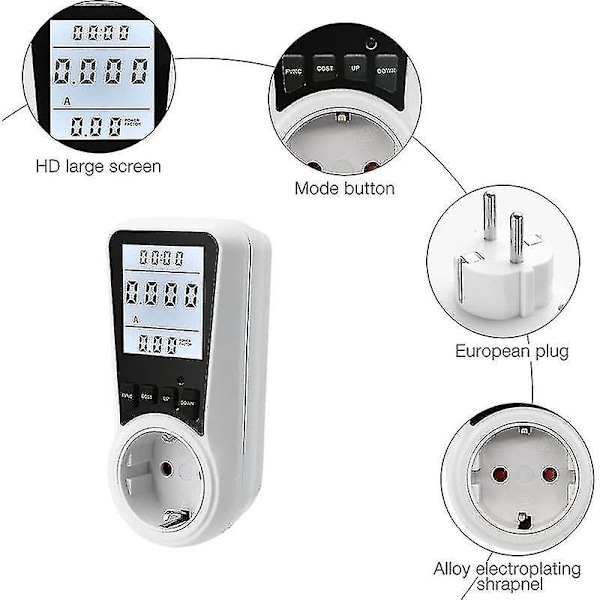 Strømmåler til stikkontakt - Energiforbrugsmåler - Elomkostningsmåler - Strømmåler til stikkontakt - Strømbrug