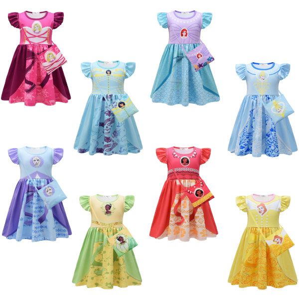 Halloween Princess Series Cosplay kostumer Prinsesse børneskørt piger Flyvende ærmekjole + taske 120 yards