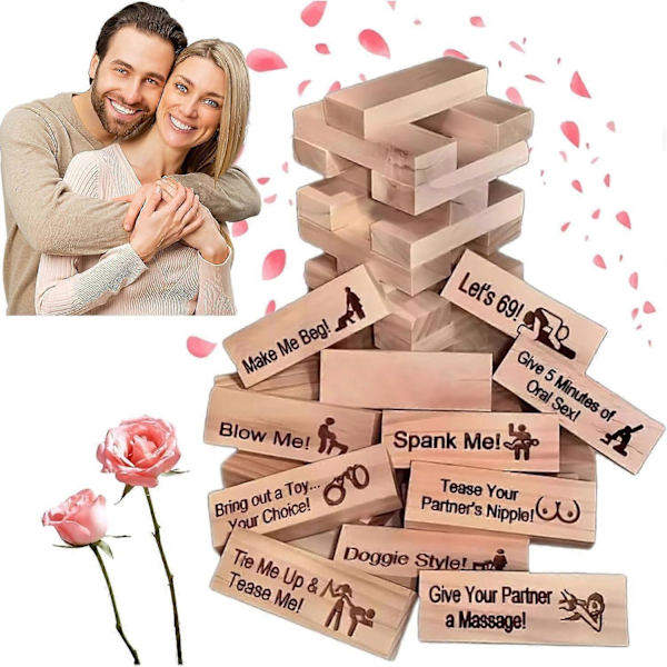 48 stk Super Naughty Blokk-Tårn Spill for Voksne Par Aktiviteter & Date Night Ideer Blokkspill