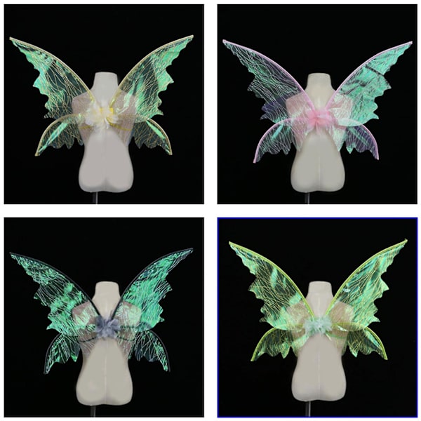 50% RABATT, Festtillbehör - Fjärilsvingar Jul Födelsedag Dekoration Justerbar Organza Färgglada DIY Glittrande Genomskinlig gold