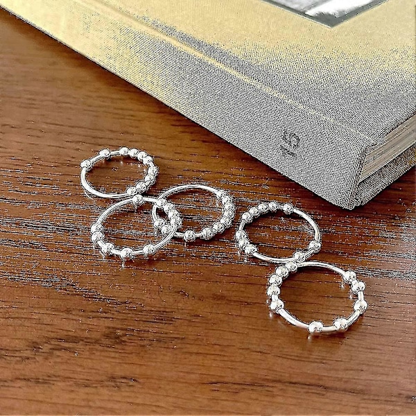 925 Sterling Silver Ångestdämpande Ring För Kvinnor Män Fidgetringar För Ångest Ångestring Med Pärlor Spinnerring För Ångest Snurrring 7