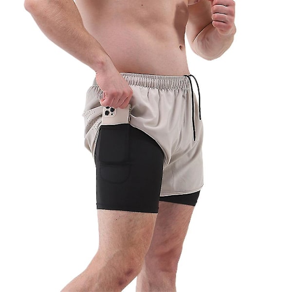 Herre 2 i 1 Treningsløpeshorts med kompresjonsfôr Dry Fit Athletic Gym Active Shorts Lett 1 stk ZD J gray