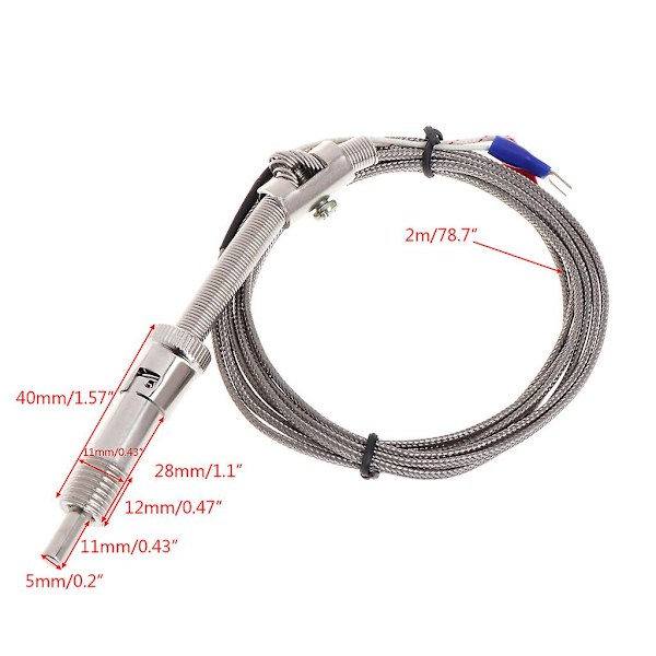 Uppgraderad Termoelement K-Typ Temperatursensor 0~400 2m/6.6ft Trådprob