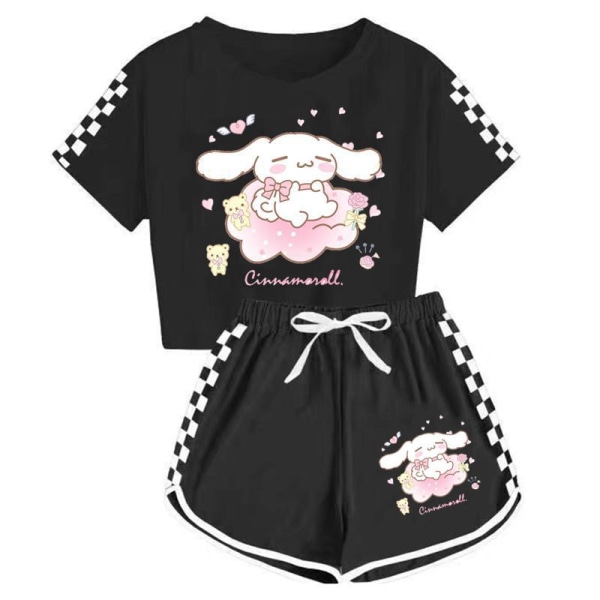 Sanrio Jade Dog T-paita + shortsit urheilupyjamat pojille ja tytöille lasten set black 130cm