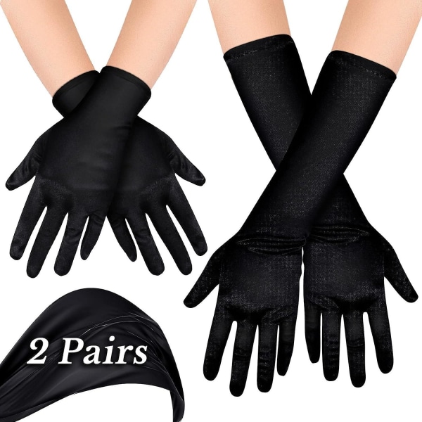 2 par Halloween satin svarta handskar: Tillbehör för finklänningar