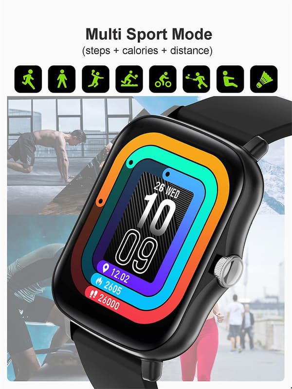 Älykello Android 1.44'' Värillinen Näyttö Bluetooth-puhelu Naiset Miehet Unisex black silicone strap