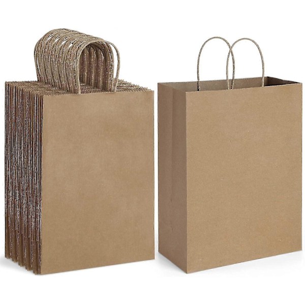 Brune Papirposer med Håndtag 15x8x21cm Kraftpapirposer 10 stk. Bulk Gaveposer Indkøbsposer Festposer