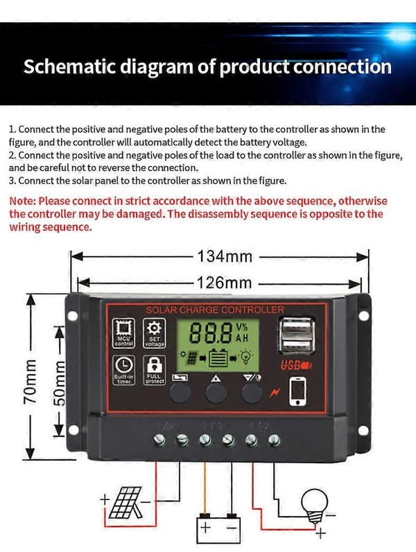 10-30A Solpanelregulator Batteriladdare LCD Auto Dual B 12V/24V orange 10a