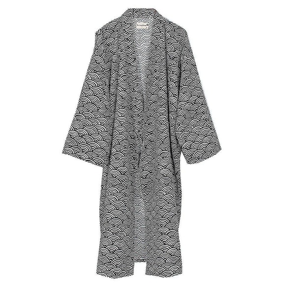 Mænd Yukata Dark Wavy Kimono Robes Khan Robe Dæmpet tøj Pyjamas str. L